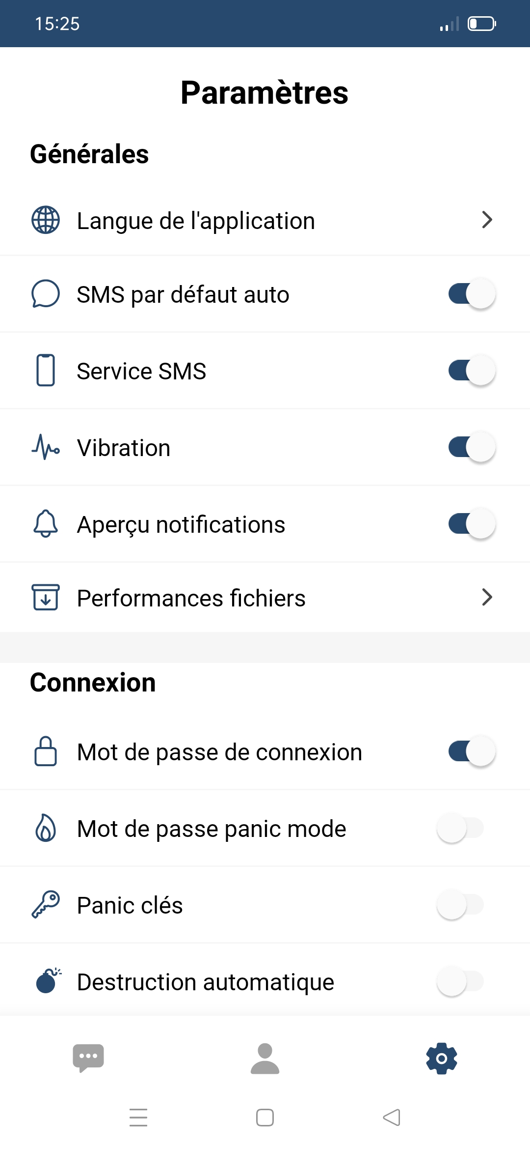 OV Message - Paramètres de sécurité (1/2)